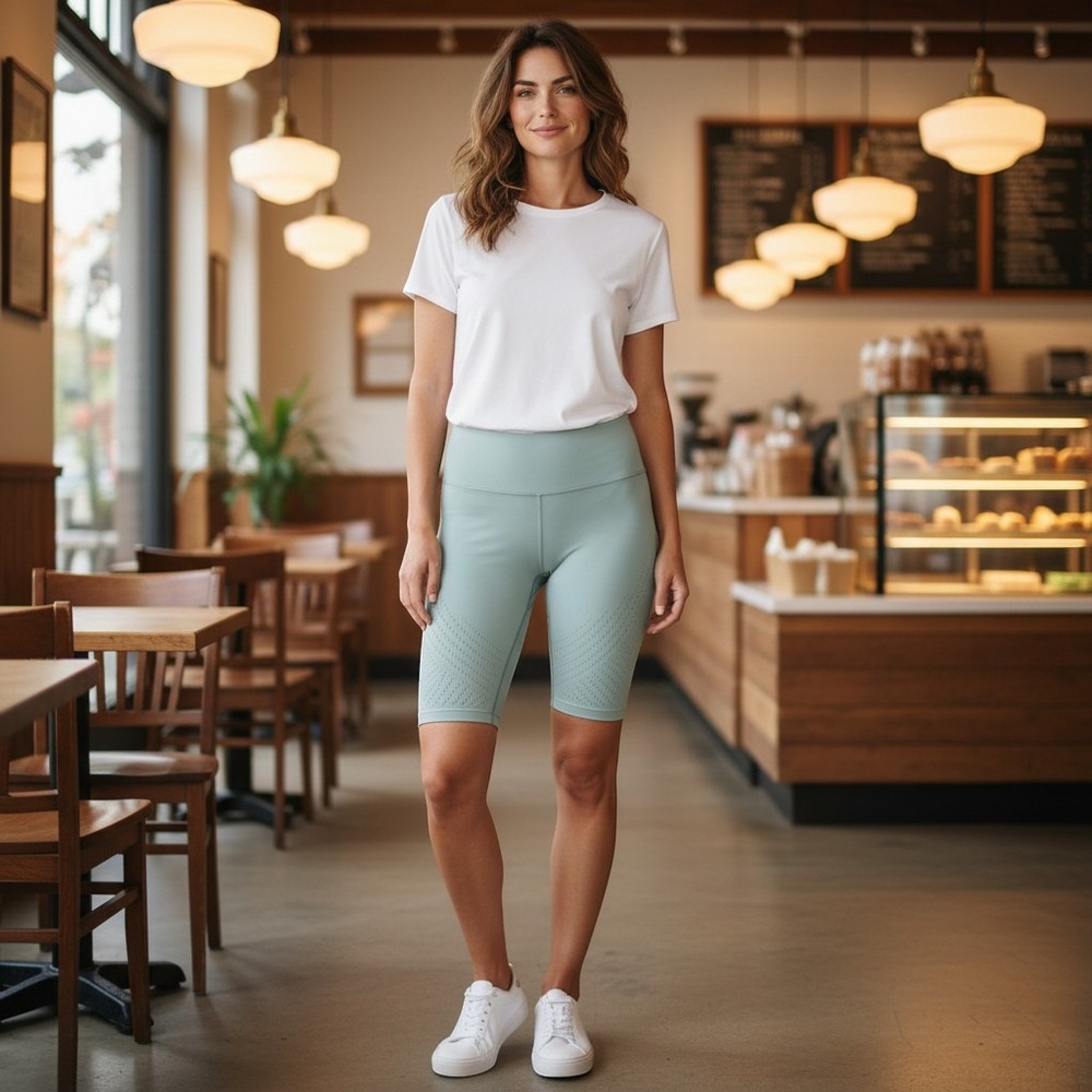 Lululemon High Rise Laser Cut Perforated Biker Shorts Misty Green 8.5" Inseam